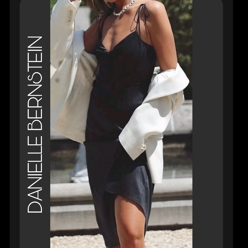 NWT Danielle Bernstein Slip Dress Black SATIN Button-Front $99 ♥️ - Picture 2 of 12